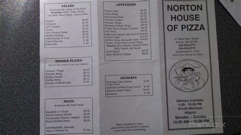 Menu Of Norton House Of Pizza In Norton Ma 02766