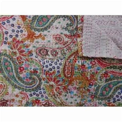 Cotton Multi Color Paisley Printed Kantha Quilt Double Bed Size