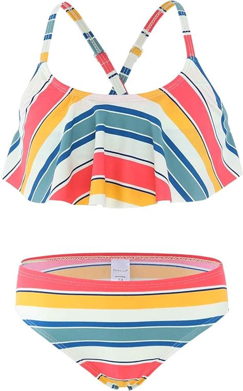 Howjojo Girls Two Piece Bathing Suit Bikini Swimsuit Striped Ruffle Swimwear Amazon Ca
