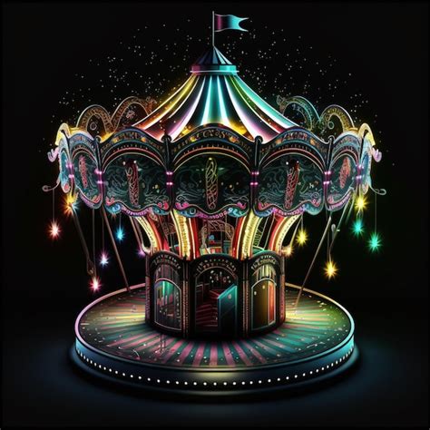 Premium Ai Image A Brightly Lit Carousel With A Flag On Top Of It