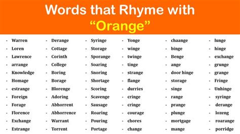 Orange Rhyming Words – Words that Rhyme with Orange | Rhyming words ...