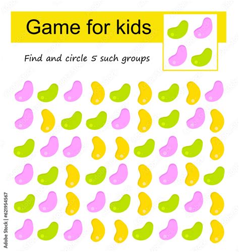 A game for kids. Find the group of jelly beans shown in the sample and ...