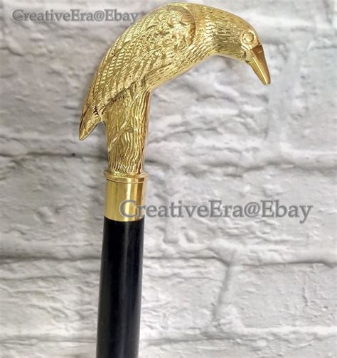 Antique Style Brass Raven Black Crow Head Handle For Gem