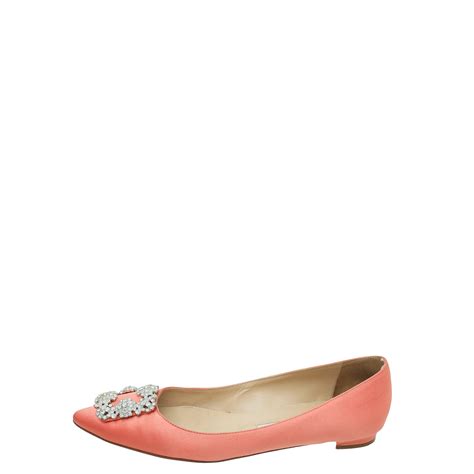 Manolo Blahnik Coral Satin Hangisi Crystal Ballerina Flat 395 The Closet