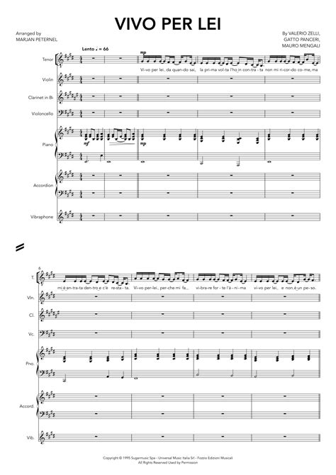 Vivo Per Lei Arr Marjan Peternel By Andrea Bocelli Sheet Music For