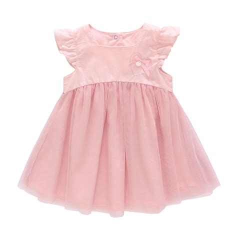 2019 New Baby Girls Pink Princess Dress Summer Sweet Cute Bow Mesh Dress Newborn Baby Girls Lace ...