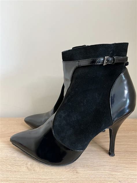 Next Ankle Boots Patent And Suede Size 9 Black High Heel Worn A Couple Of