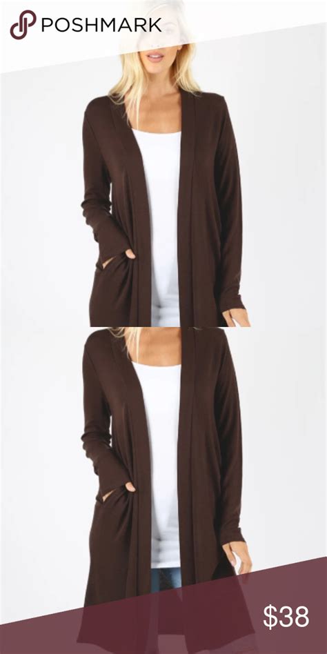 New Womens Long Brown Cardigan Wpockets Long Brown Cardigan Brown