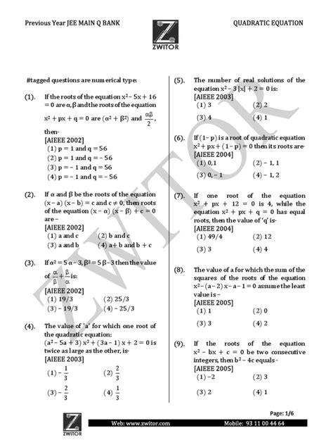 Quadratic Equation Jee Main Download Free Pdf Quadratic Equation