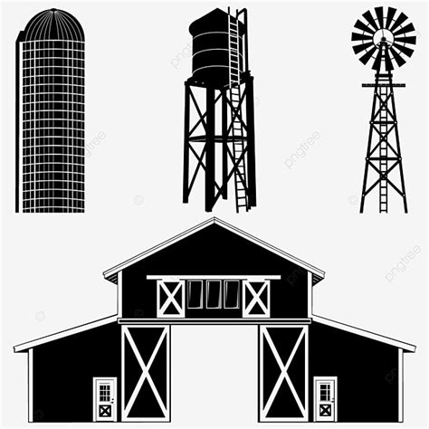 Silhouettes Barns Silhouette Vector PNG, Silhouette Of A Barn Building ...