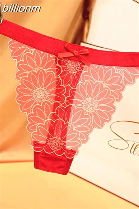 Billionm Luxury Embroidery Daisy Sexy Women G String Panties Fashion Hot Low Waist See Through