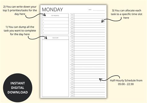 Daily Timebox Planner Time Blocking Template 7 Day Planner Insert