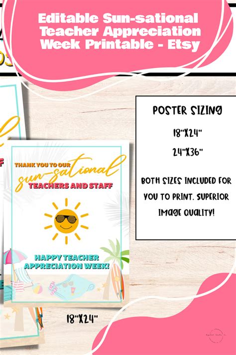 Editable Sun Sational Teacher Appreciation Week Printable Bundle Flyers