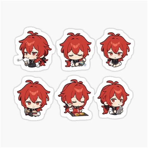 Diluc Genshin Impact Chibi Sticker Set Sticker For Sale By