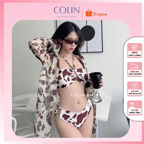 Set Bikini 3 Chi Tiết Cúp Ngang Nâu Kem Đồ Bơi Đồ Đi Tắm Biển Hai Mảnh Thời Trang Sexy Quyến