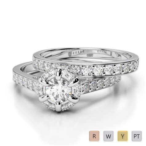 Gold Platinum Round Cut Diamond Bridal Set Ring Agdr 1195