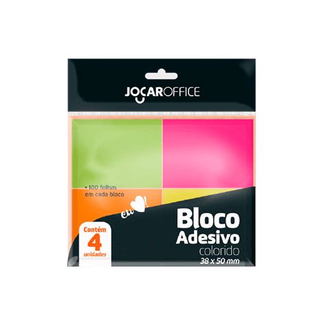 Bloco Adesivo X Mm Cores Neon Folhas Jocar Office