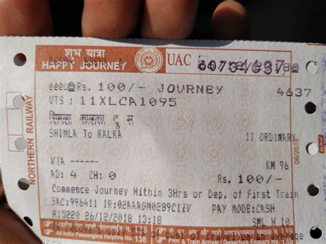 Indian Railways Train Ticket To Hillstation Editorial Image Image Of