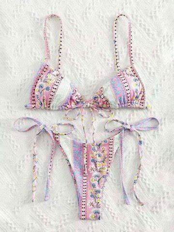 Emmiol Free Shipping 2025 Triangle Tribal Print Bikini Swimsuit Pink S In Bikini Sets Online