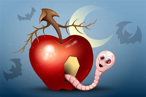 Vampire De Ver De Dessin Animé Drôle Mignon Dans La Maison De Pomme