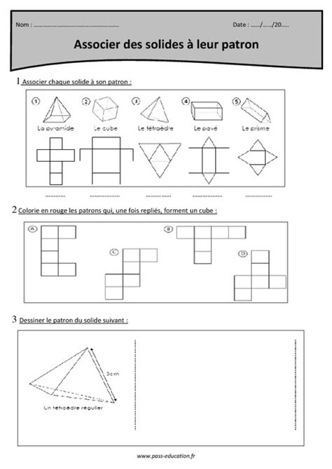 Solides Et Patrons Cm1 Fiche De Révisions Pass Education