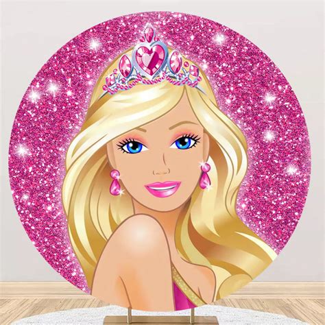 Customize Barbie Photo Backdrop Cover Girls Round Backdrop Birthday Pa