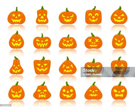 Jack O Lantern Simple Flat Color Icons Vector Set Stock Illustration Download Image Now