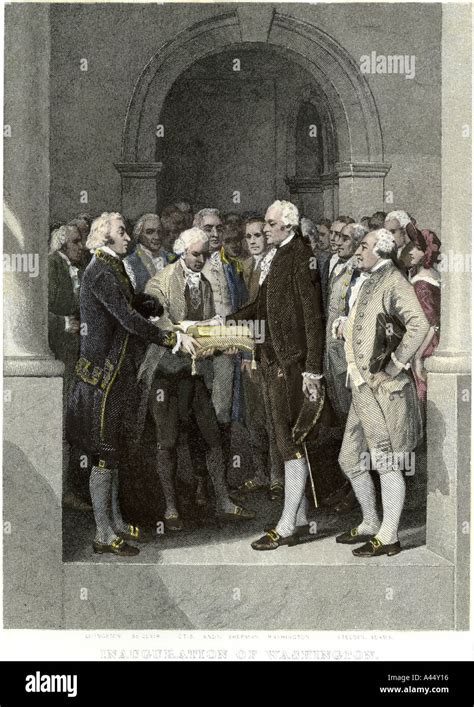 Inauguration of President George Washington in New York City 1789. Hand ...