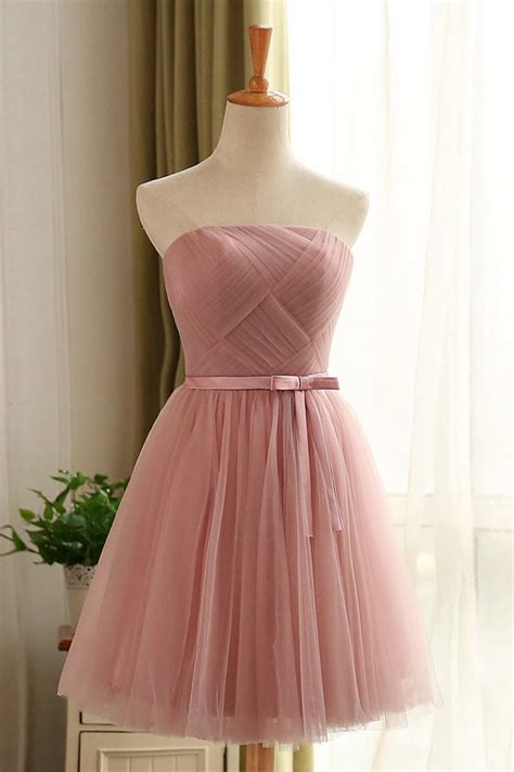 Robe Rose Bustier Courte évasée En Tulle Persunfr