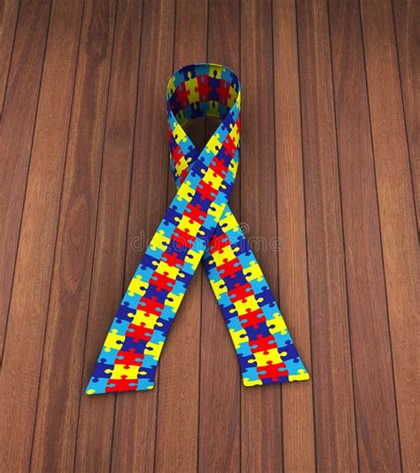 3d Puzzle Pattern Ribbon Autism Awareness Stock Illustration