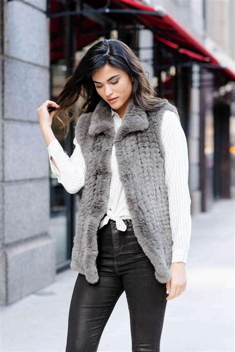 Slate Faux Fur Knitted Vest Sale Fabulous Furs