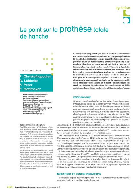 Pdf Le Point Sur La Proth Se Totale De Hanche Ortho Ge Ch