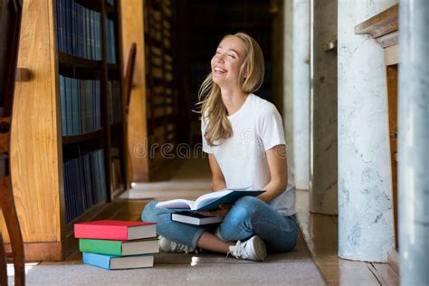 Young Girl Sitting In Traditional Old Library Stock Image Image Of