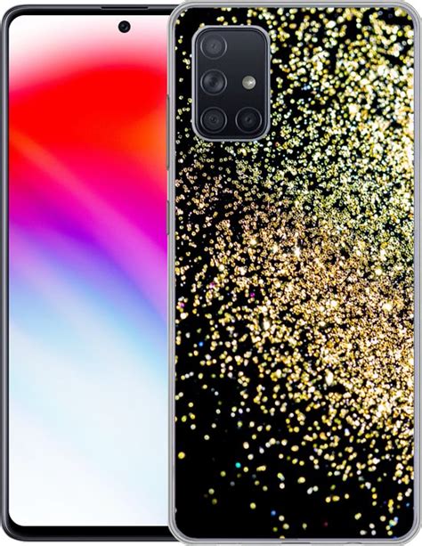 Samsung Galaxy A51 Hoesje Gouden Glitters Op Een Zwarte Achtergrond Siliconen