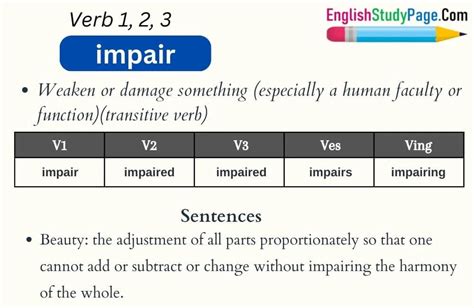 impair Verb 1 2 3, Past and Past Participle Form Tense of impair V1 V2 V3 - English Study Page