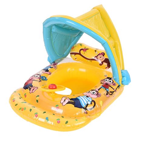 Swimming Ring Inflatable Baby Float Sunshade Swimming Boat Seat With ...