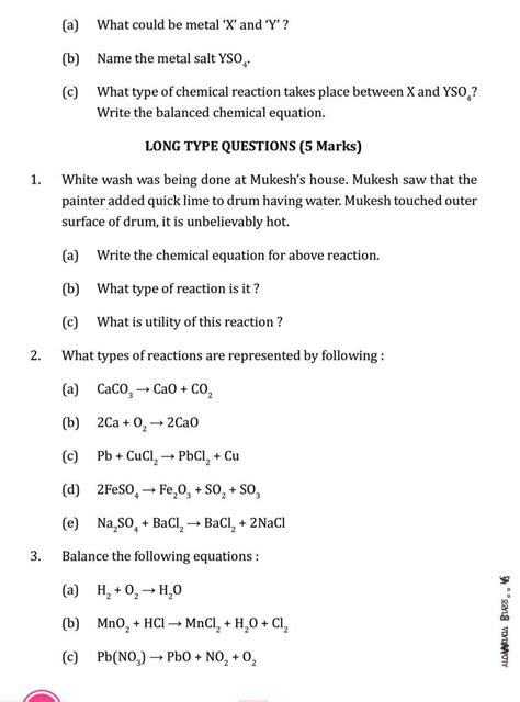 Class 10 Science Chemical Reactions And Equations Notes All Important