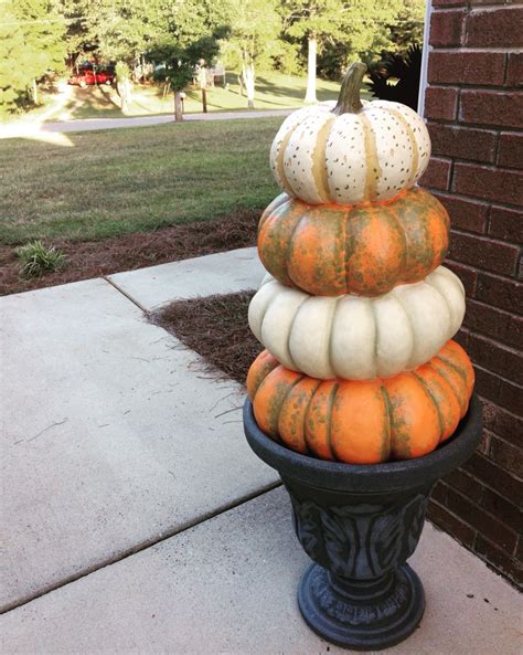 Stacked Ceramic Pumpkins For Fall Porch Decor