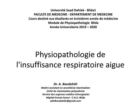 Solution Physiopathologie De L Insuffisance Respiratoire Aigue