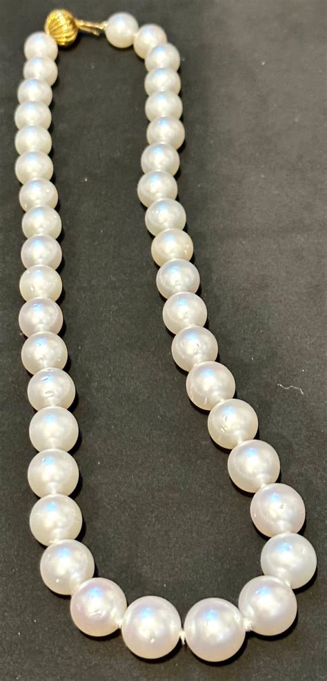 Graduating White South Sea Pearls 9 12mm Strand Necklace 14 Kt Yellow