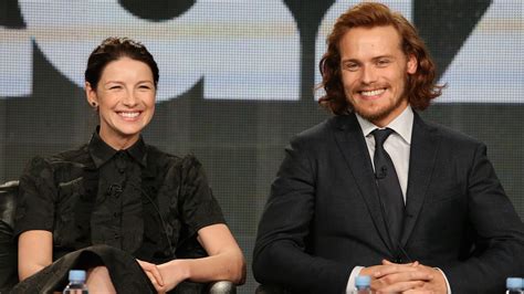 Outlander Co Stars Sam Heughan And Caitriona Balfe Attend A Rugby Game Together See The