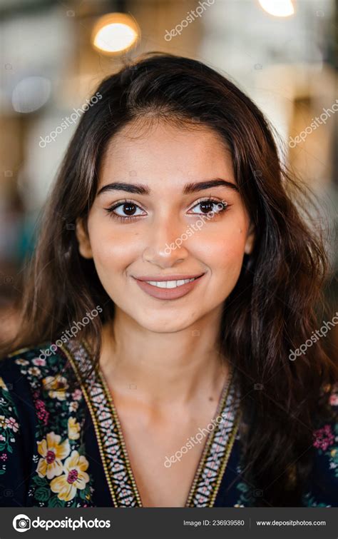 Portrait Head Shot Young Confident Attractive Indian Asian Girl Warmly