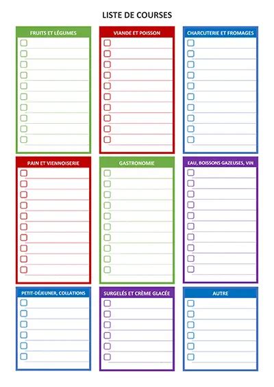 Liste de courses à imprimer calendrier su