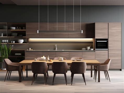 Premium Ai Image Interior Of Modern Kitchen With Gray Walls Wooden