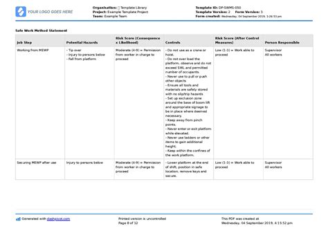 Ewp Elevated Work Platform Safe Work Method Statement Swms