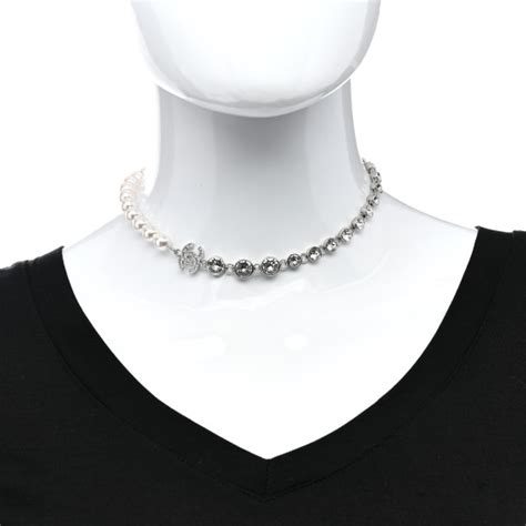 Chanel Pearl Crystal Cc Choker Necklace Silver Fashionphile