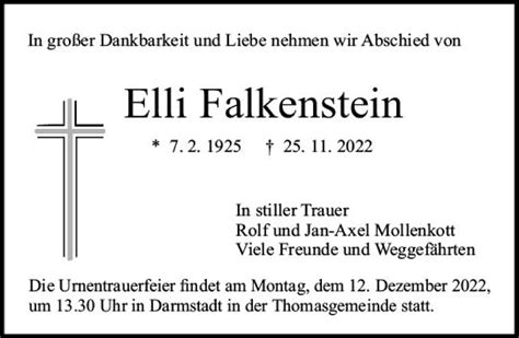 Traueranzeigen Von Elli Falkenstein Vrm Trauer De