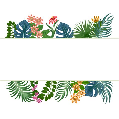 Frame With Tropical Leaves Of Palm Tree And Yellow Flowers Botany