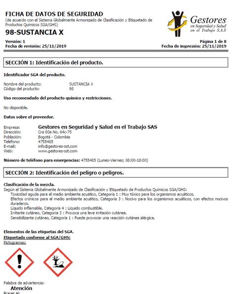 Elaboración de Fichas da datos de seguridad y Tarjetas de emergencia