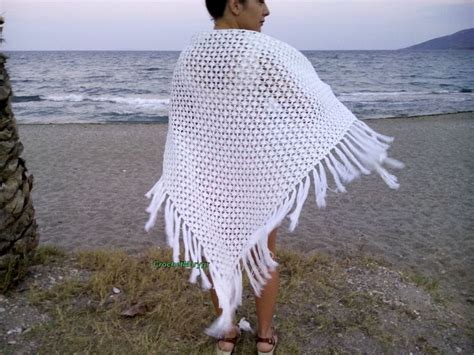 Personalized Triangle Crochet Shawl Boho Chic Wedding Shawl Crochet Natural Cotton Shawl